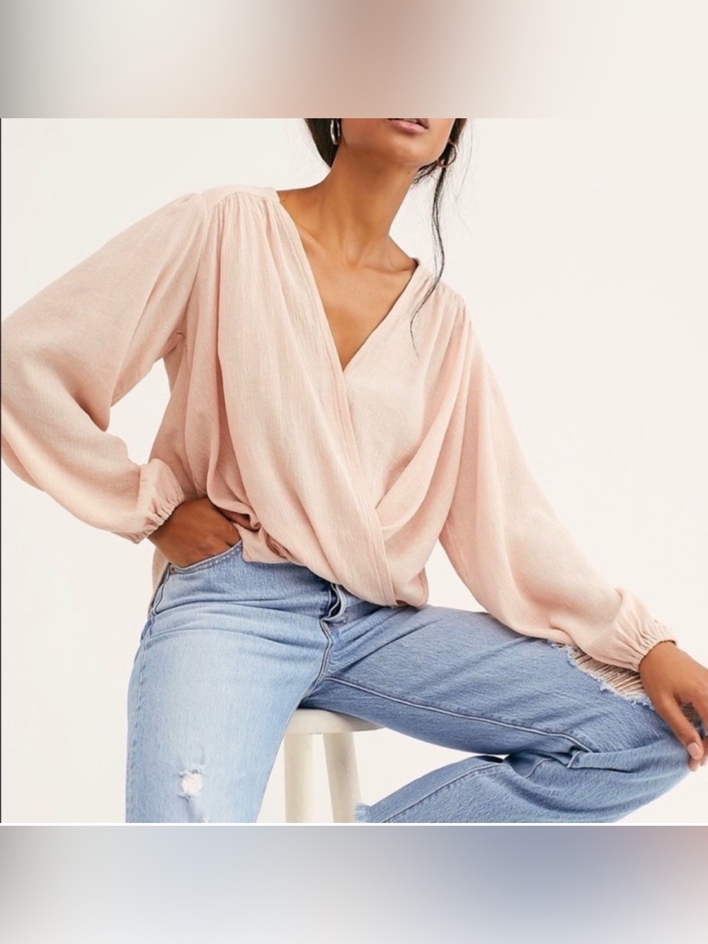 Free People Check On It Blush Pink Wrap Blouse Sz XS